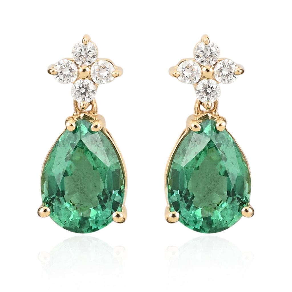 ILIANA AAA sambische Smaragd und Diamant-Ohrringe, SI G-H, 750 Gelbgold ca. 1.40 ct