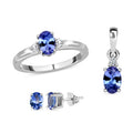 3er-Set AA Tansanit und Zirkon Ring, Ohrstecker und Anhänger, 925 Silber platiniert ca. 1.85 ct