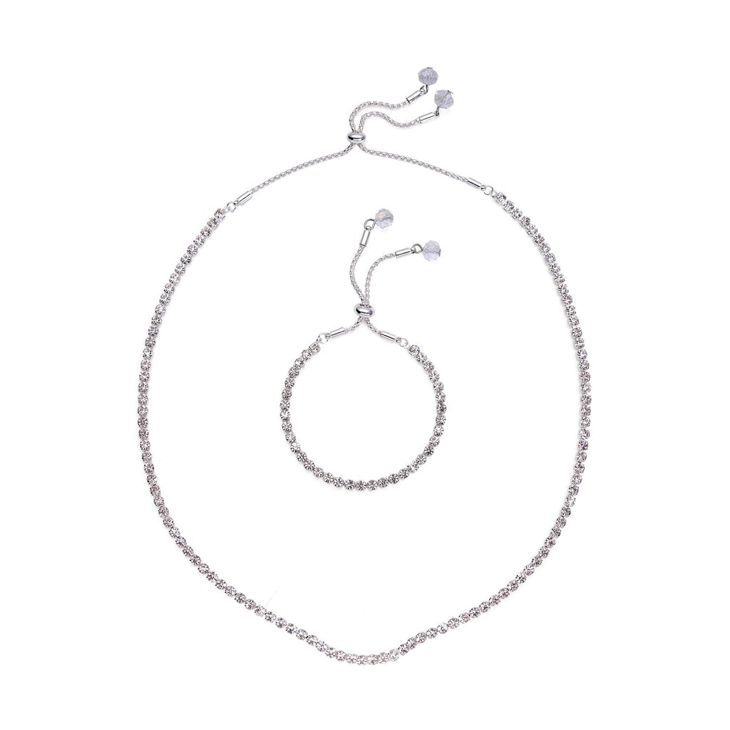 Weiße Kristall-Halskette mit Armband, reines Messing