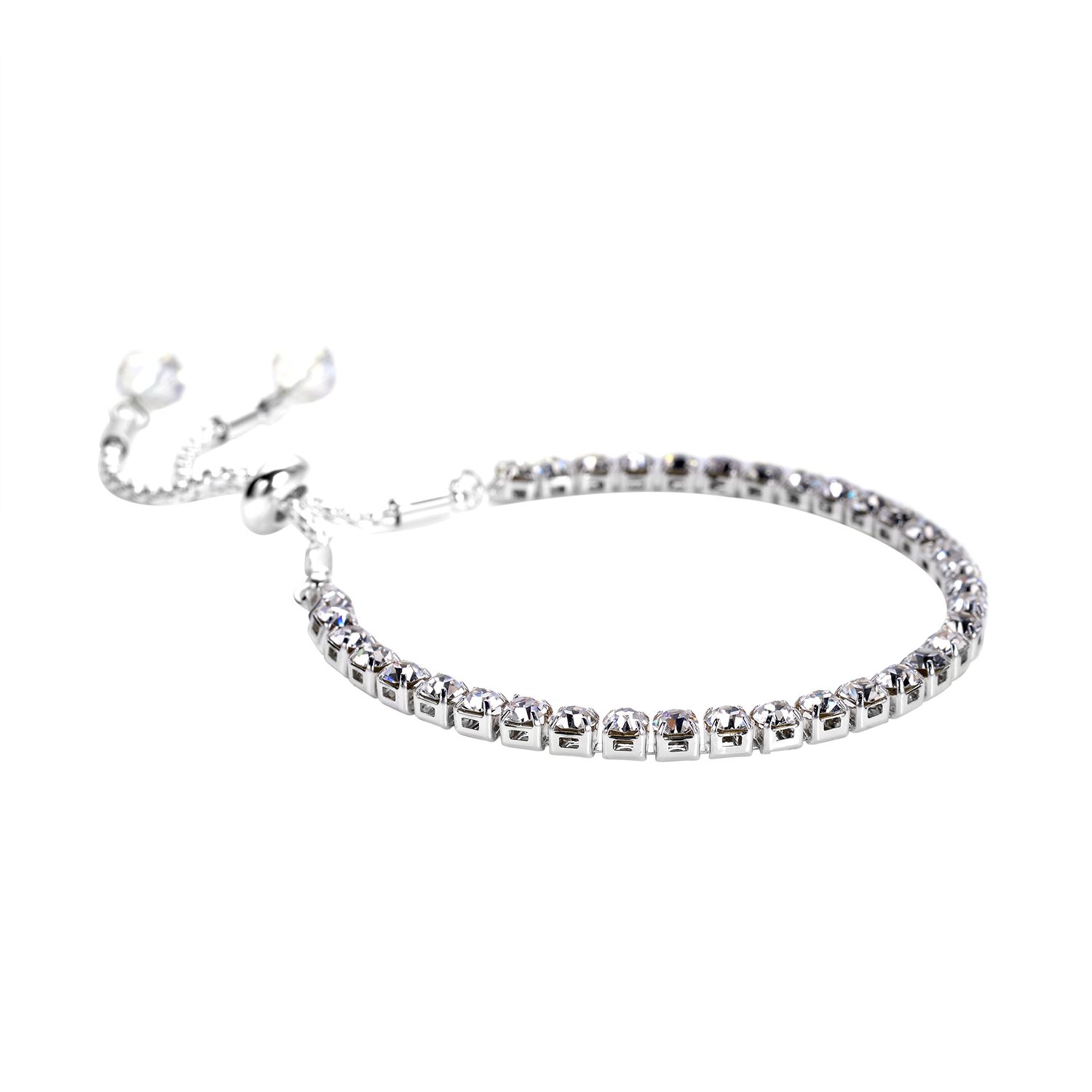 Weiße Kristall-Halskette mit Armband, reines Messing