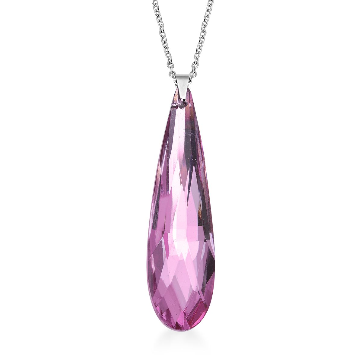 Rosa Glas-Ohrringe und Anhänger mit Kette, Edelstahl