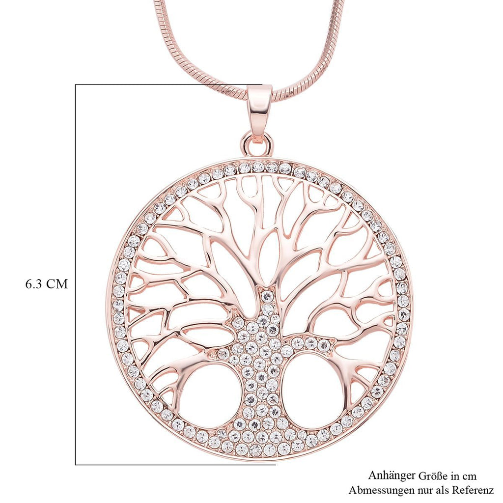 Weißer Kristall Lebensbaum-Anhänger mit Kette, ca. 70 cm + 5 cm Extender, roséfarben