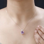 GP Amore Kollektion - Rose de France Amethyst und Kanchanaburi blauer Saphir-Anhänger mit Kette, ca. 50 cm, 925 Silber Roségold Vermeil ca. 6.24 ct