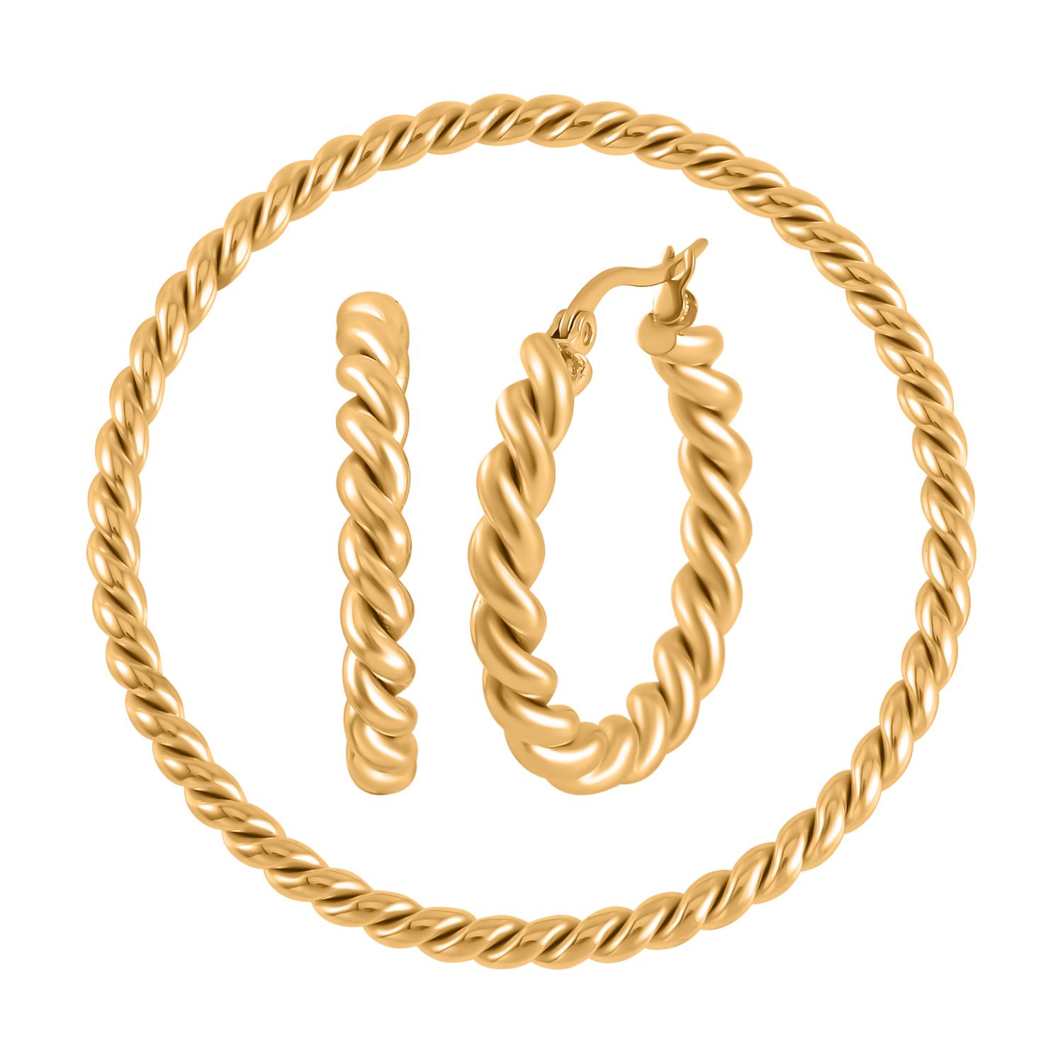 2er Set - Gedrehte Armreif und Ohrringe, Edelstahl, goldfarben