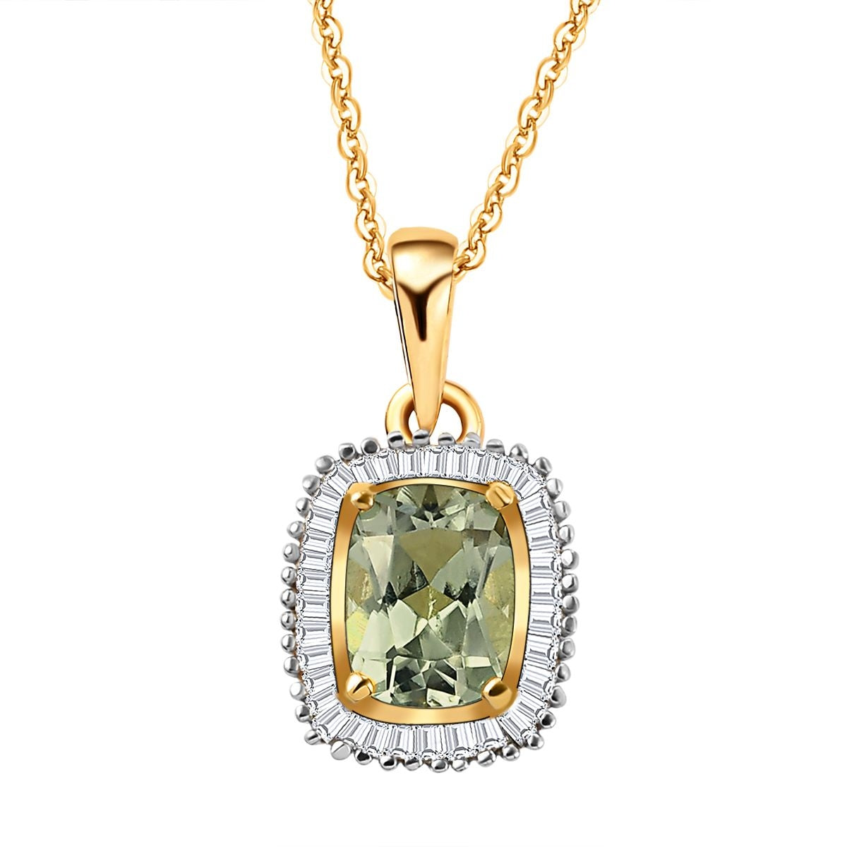AAA Turkizit (Diaspore) und weißer Diamant-Anhänger mit Kette, ca. 50 cm, 925 Silber Gelbgold Vermeil ca. 1.72 ct