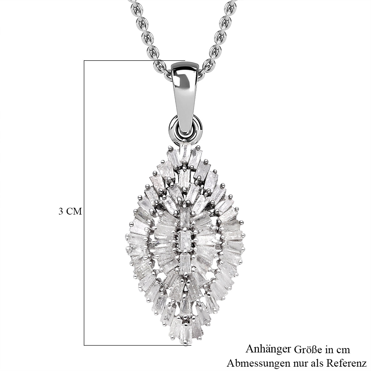 Weißer Diamant Anhänger mit Kette, 925 Silber platiniert ca. 1.00 ct