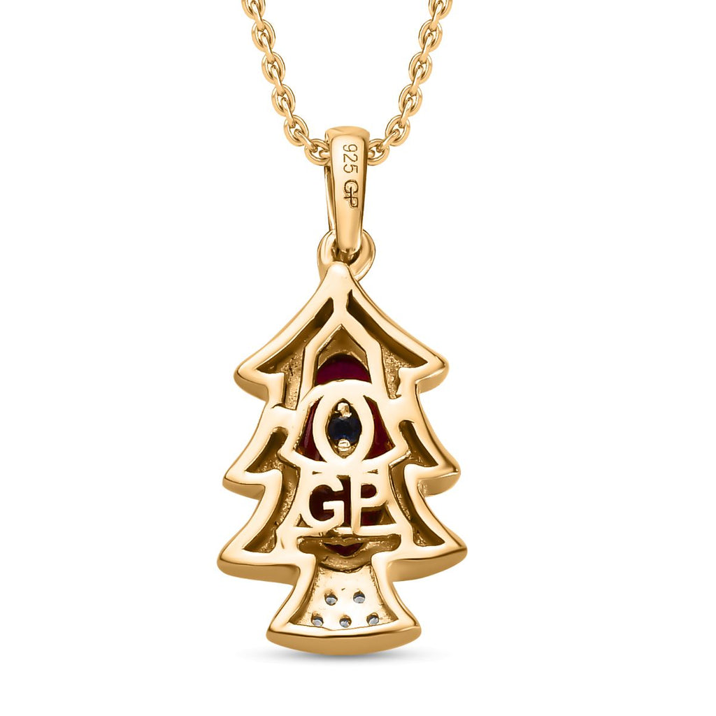 Afrikanischer Rubin (Fissure gefüllt), Kanchanaburi Blauer Saphir Anhänger mit Kette ca. 45 cm, 925 Silber Gelbgold Vermeil ca. 3.76 ct
