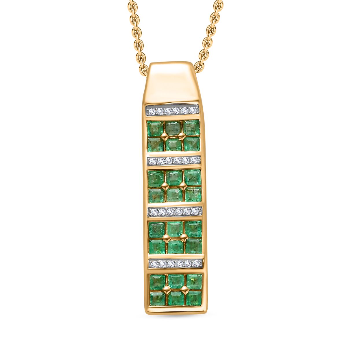 Kagem Sambischer Smaragd, Weißer Zirkon Anhänger mit Kette, 925 Silber 750 Gelbgold Vermeil ca. 1.87 ct