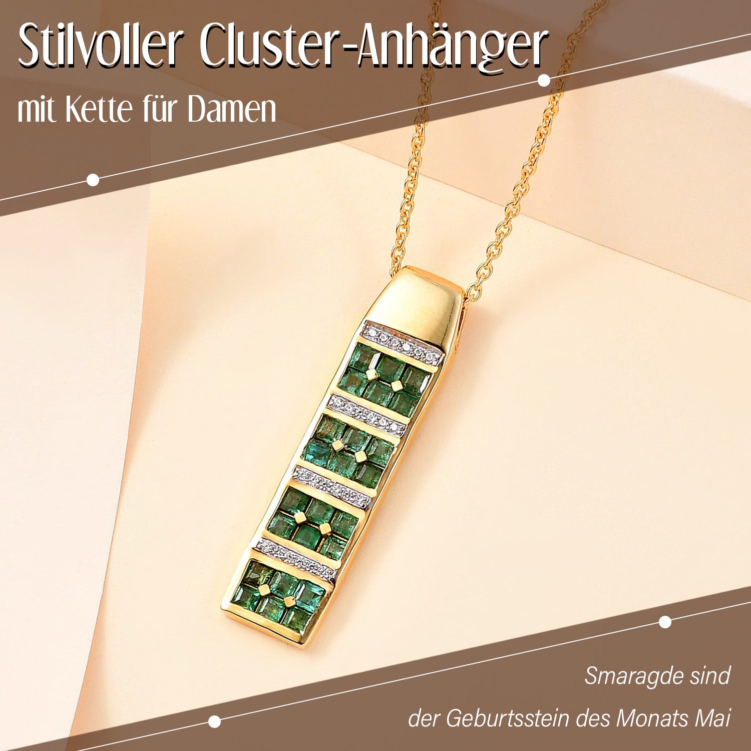 Kagem Sambischer Smaragd, Weißer Zirkon Anhänger mit Kette, 925 Silber 750 Gelbgold Vermeil ca. 1.87 ct