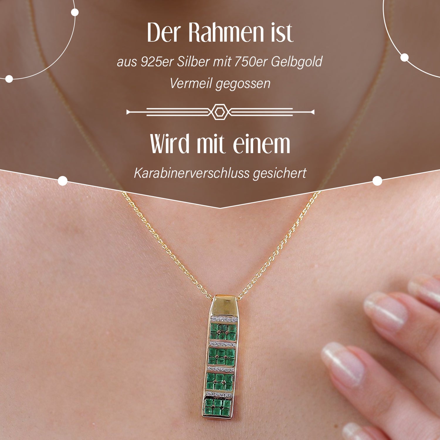 Kagem Sambischer Smaragd, Weißer Zirkon Anhänger mit Kette, 925 Silber 750 Gelbgold Vermeil ca. 1.87 ct