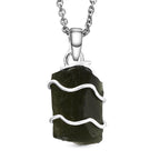 Natürlicher Moldavit-Anhänger mit Kette, 925 Silber, 925 Silber platiniert ca. 7.07 ct