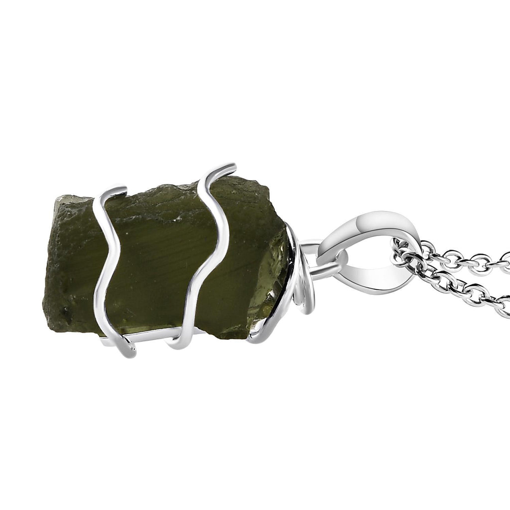 Natürlicher Moldavit-Anhänger mit Kette, 925 Silber, 925 Silber platiniert ca. 7.07 ct