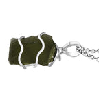 Natürlicher Moldavit-Anhänger mit Kette, 925 Silber, 925 Silber platiniert ca. 7.07 ct