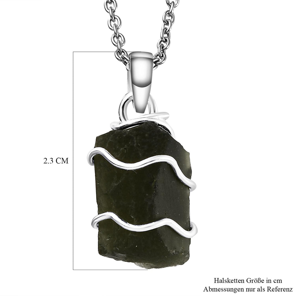 Natürlicher Moldavit-Anhänger mit Kette, 925 Silber, 925 Silber platiniert ca. 7.07 ct