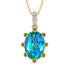 D'Joy Pfau Quarz Triplette, Natürlicher Chromdiopsid Schmuckset ca. 50 cm 925 Silber 750 Gelbgold vermeil ca. 6,56 ct.