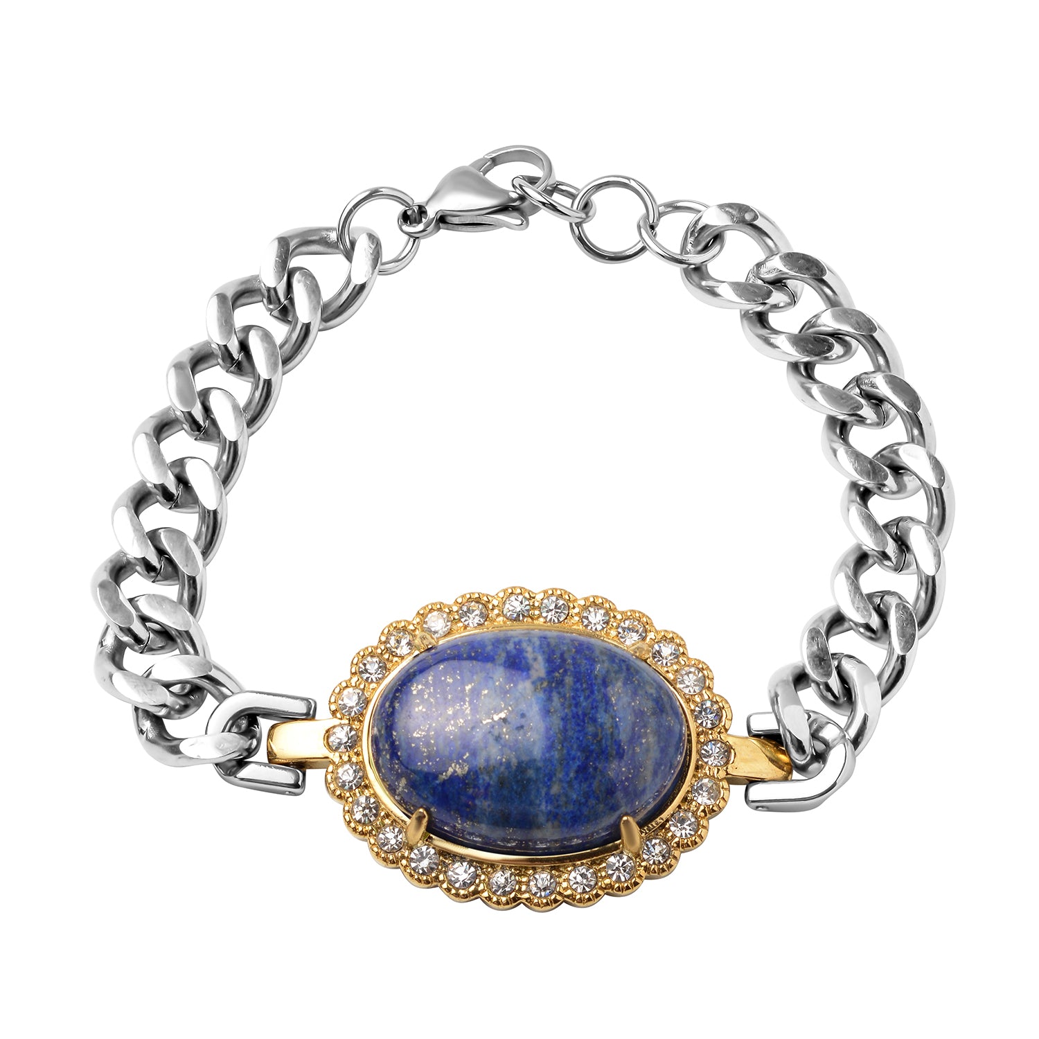 Lapislazuli und Kristall Armband ca. 19 cm Edelstahl Bicolor ca. 41,20 ct