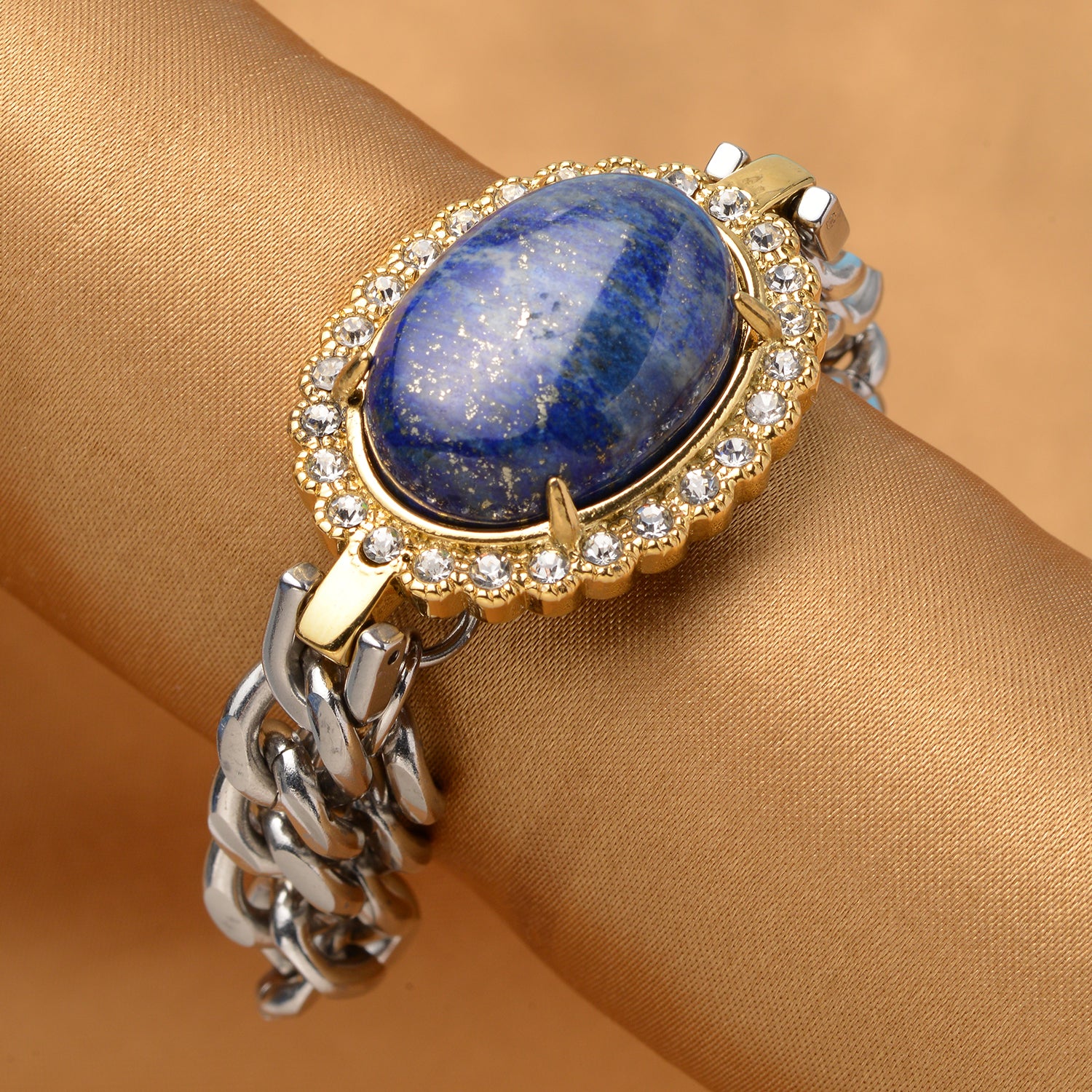 Lapislazuli und Kristall Armband ca. 19 cm Edelstahl Bicolor ca. 41,20 ct