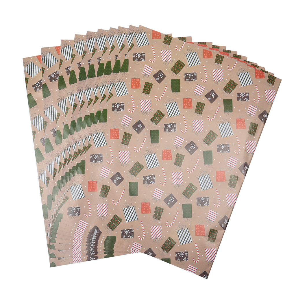 40er-Set Geschenkpapiere, Weihnachtsmotiv, Größe 51x74 cm, Mehrfarbig