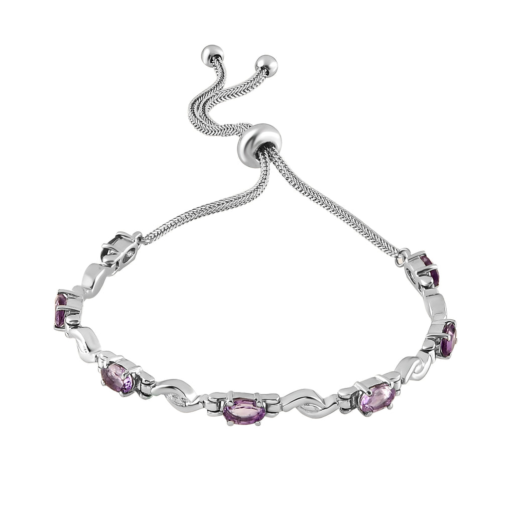 Verstellbares, afrikanisches Amethyst-Armband, ca. 26.75 cm, Edelstahl, ca. 2.74 ct