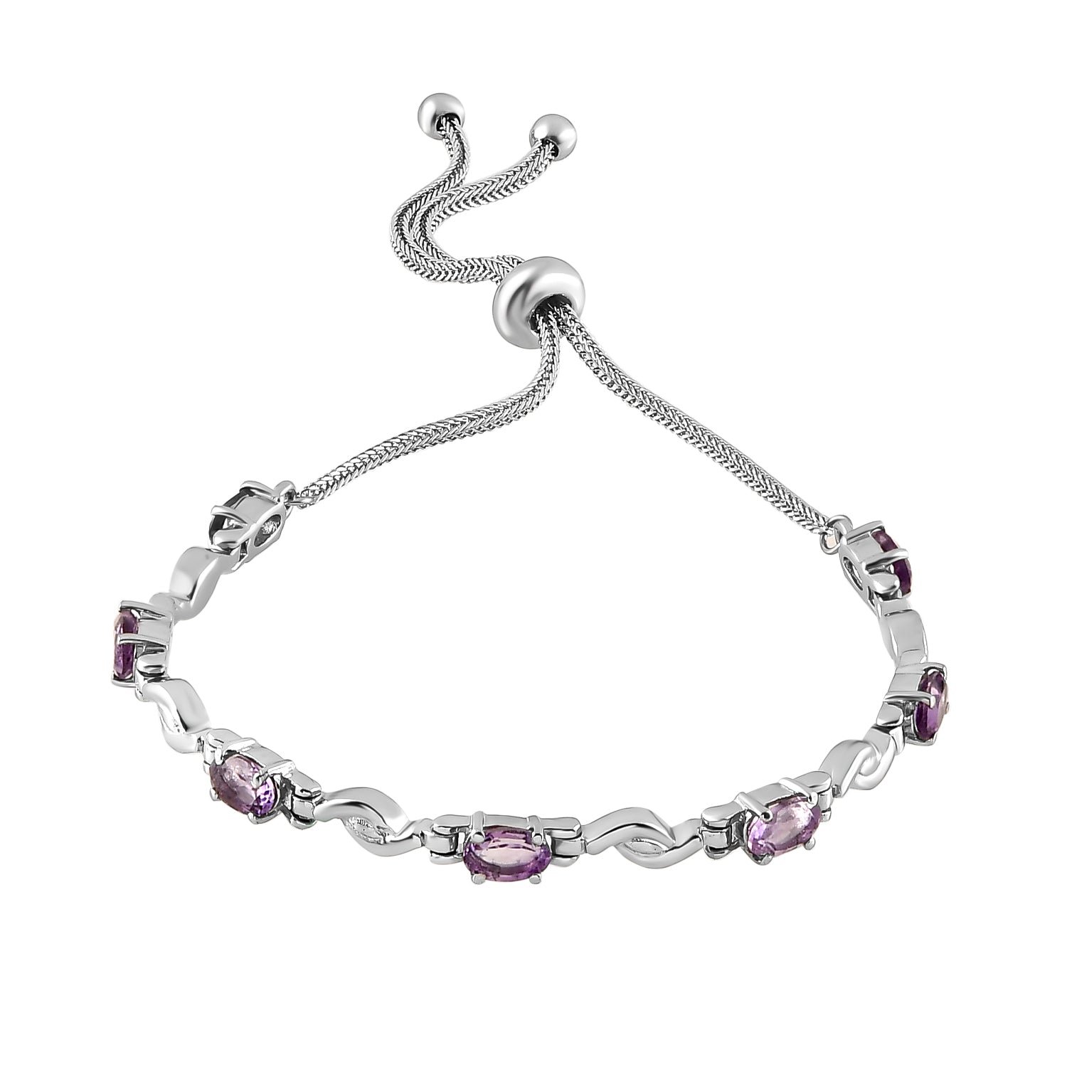 Verstellbares, afrikanisches Amethyst-Armband, ca. 26.75 cm, Edelstahl, ca. 2.74 ct
