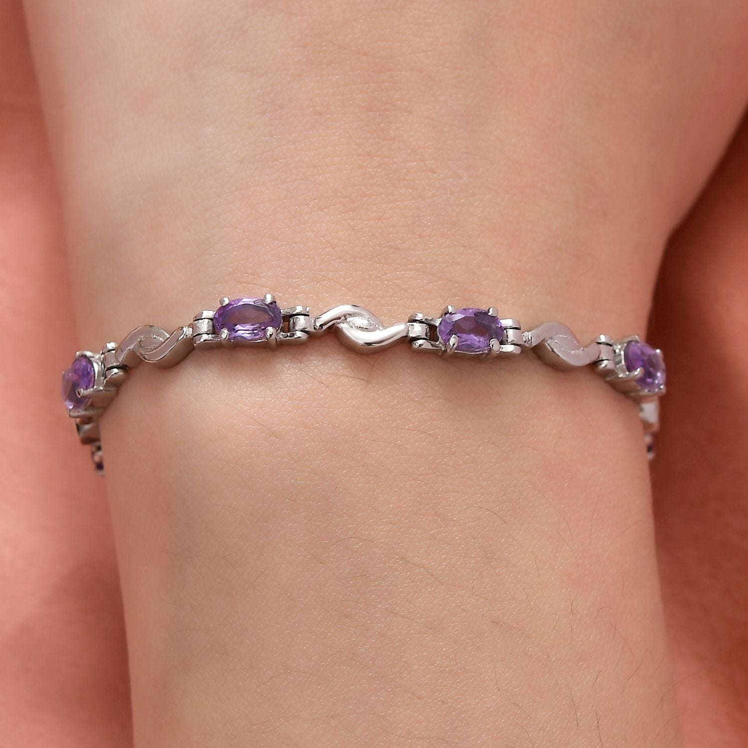Verstellbares, afrikanisches Amethyst-Armband, ca. 26.75 cm, Edelstahl, ca. 2.74 ct
