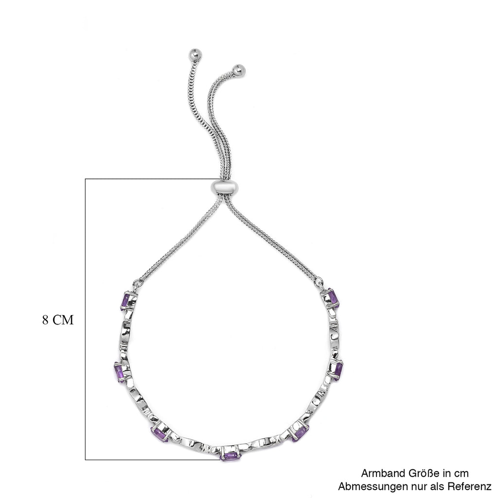 Verstellbares, afrikanisches Amethyst-Armband, ca. 26.75 cm, Edelstahl, ca. 2.74 ct
