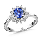 AA Tansanit und weißer Zirkon-Ring, 925 Silber platiniert ca. 1,15 ct