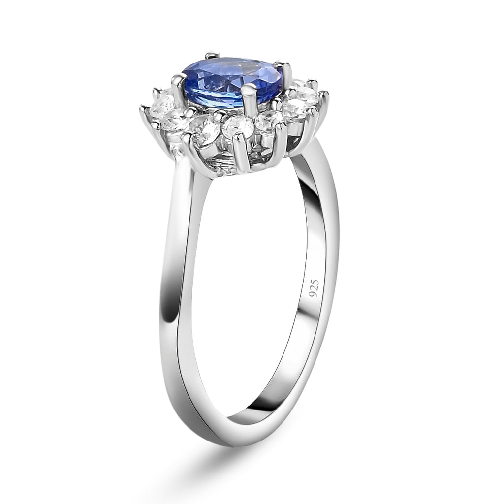 AA Tansanit und weißer Zirkon-Ring, 925 Silber platiniert ca. 1,15 ct