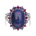 Lapislazuli und lila Kristall-Ring, 316L Edelstahl (Größe 16.00) ca. 10.00 ct