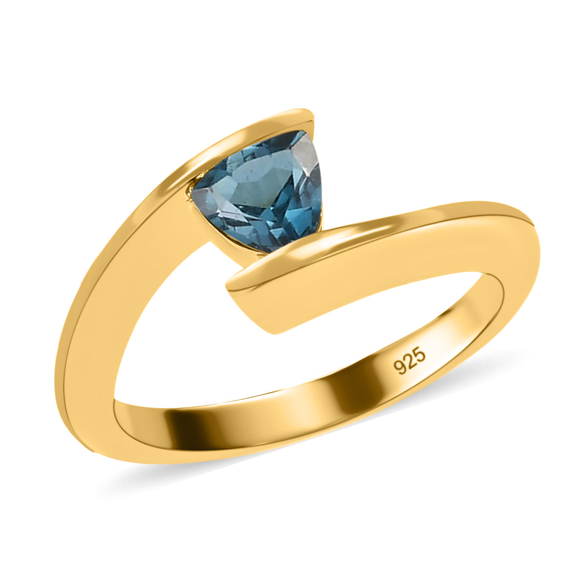 London Blau Topas Bypass Ring 925 Silber vergoldet ca. 0,58 ct