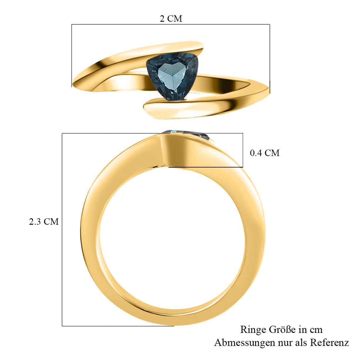 London Blau Topas Bypass Ring 925 Silber vergoldet ca. 0,58 ct