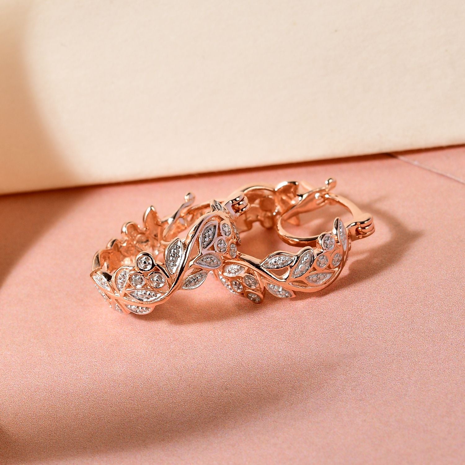 Weiße Diamant-Creolen, 925 Silber rosévergoldet