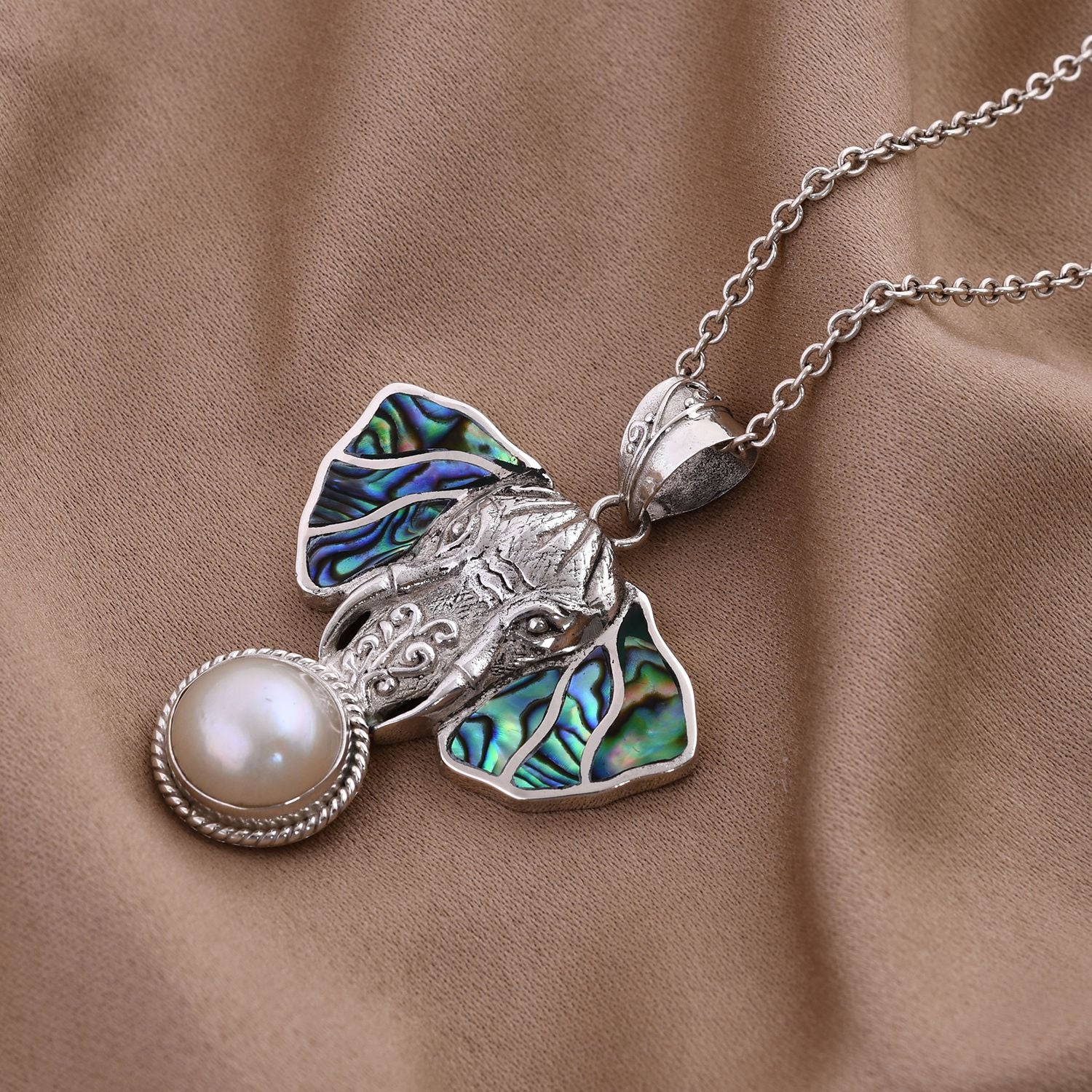 Weiße Mabe Perle (12 mm), Abalone Muschel Anhänger 925 Silber
