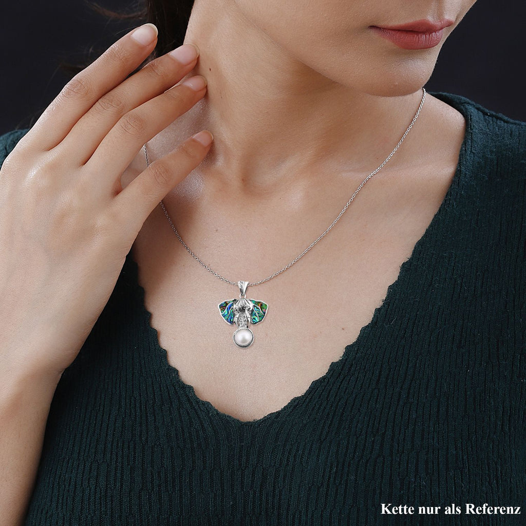 Weiße Mabe Perle (12 mm), Abalone Muschel Anhänger 925 Silber