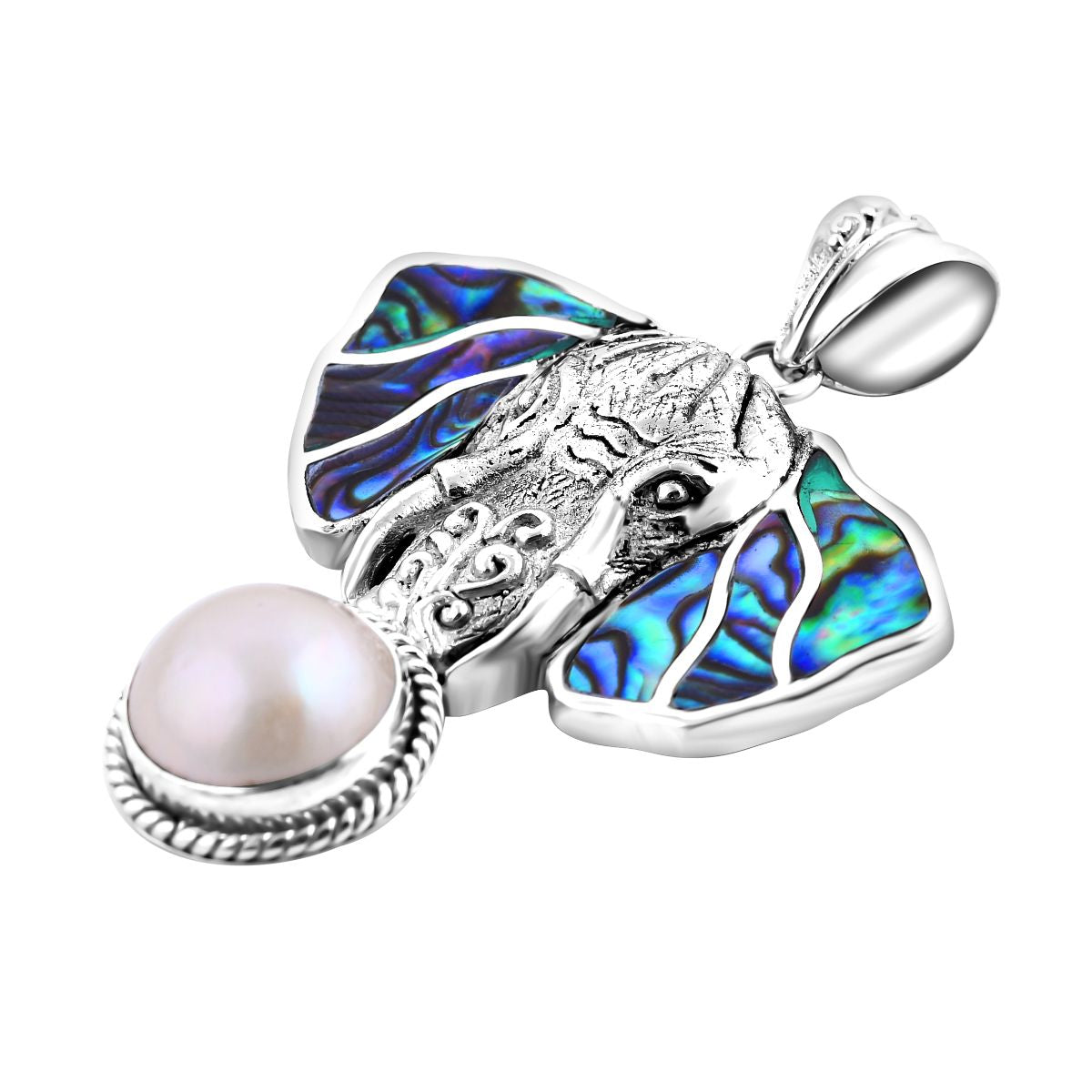 Weiße Mabe Perle (12 mm), Abalone Muschel Anhänger 925 Silber