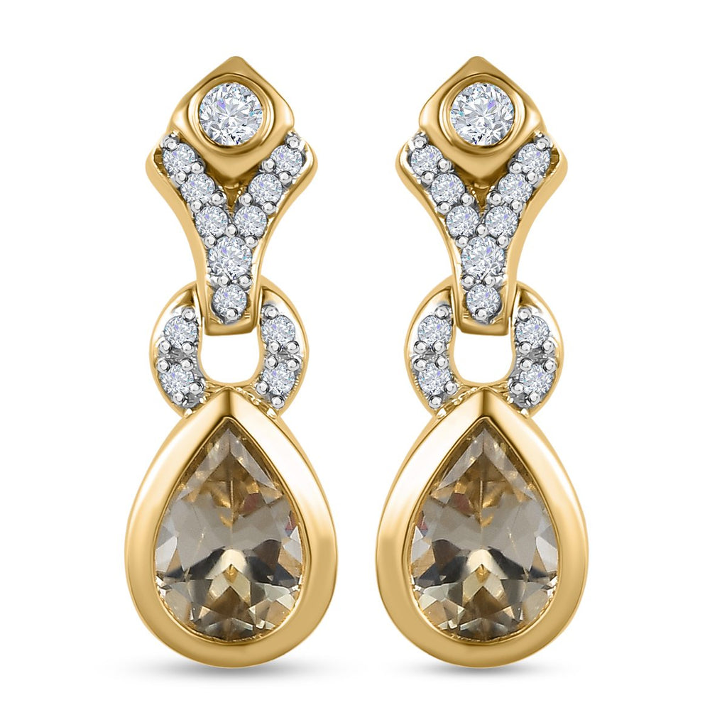 AAA Turkizit und weiße Zirkon-Ohrringe, 925 Silber Gelbgold Vermeil ca. 1.73 ct