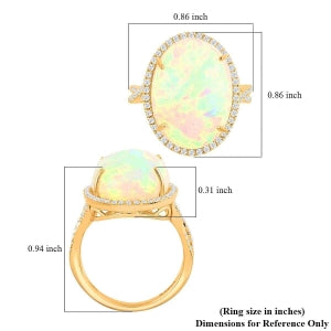 Iliana AAA Natürlicher, äthiopischer Welo Opal, Weißer Diamant SI-GH Ring, AGI zertifiziert und geprüft, 750 Gelb Gold (Größe 18.00) ca. 9,50 ct