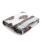 Handgequiltete Baumwoll-Voile-Steppdecke mit Blockdruck, inklusive Stofftasche, 200x200cm, blau