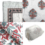 Handgequiltete Baumwoll-Voile-Steppdecke mit Blockdruck, inklusive Stofftasche, 200x200cm, blau