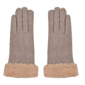LA MAREY - Kaschmirwolle Handschuhe mit Kunstfell Bordüre, Beige