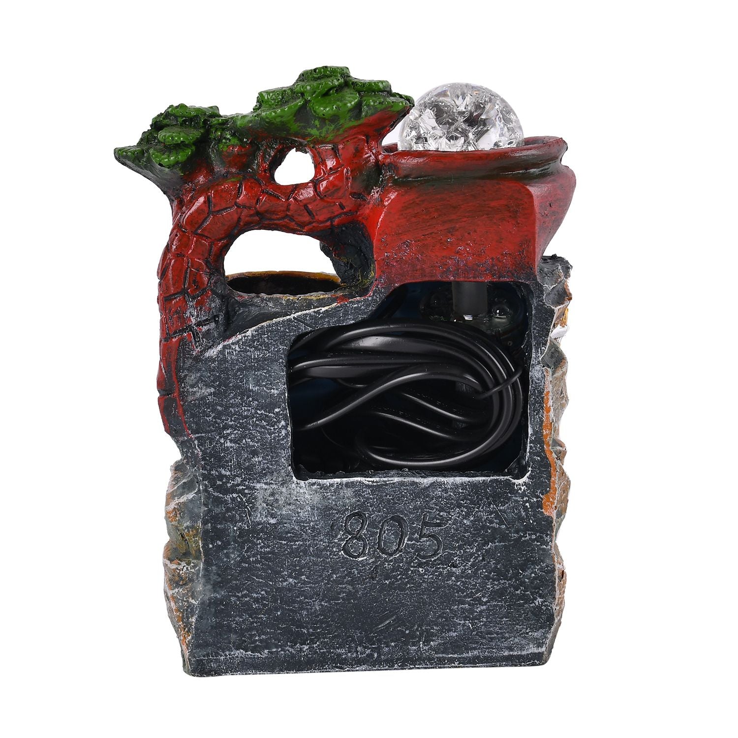 Wasserbrunnen mit LED Lichter und Kristallkugel, 17x14x21 cm, Rote Amphoren und Mühlrad