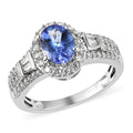 Tansanit und Zirkon Ring 925 Silber Platin (Größe 18.00) ca. 1,76 ct