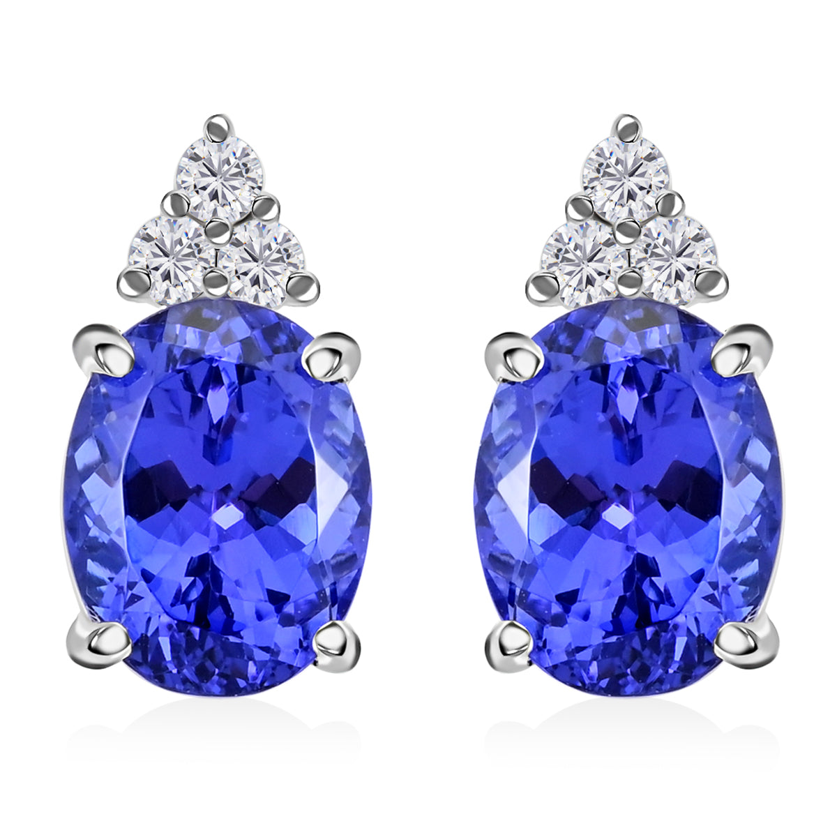 AAAA Tansanit, Weißer Diamant Ohrringe 950 Platin ca. 3,24 ct.