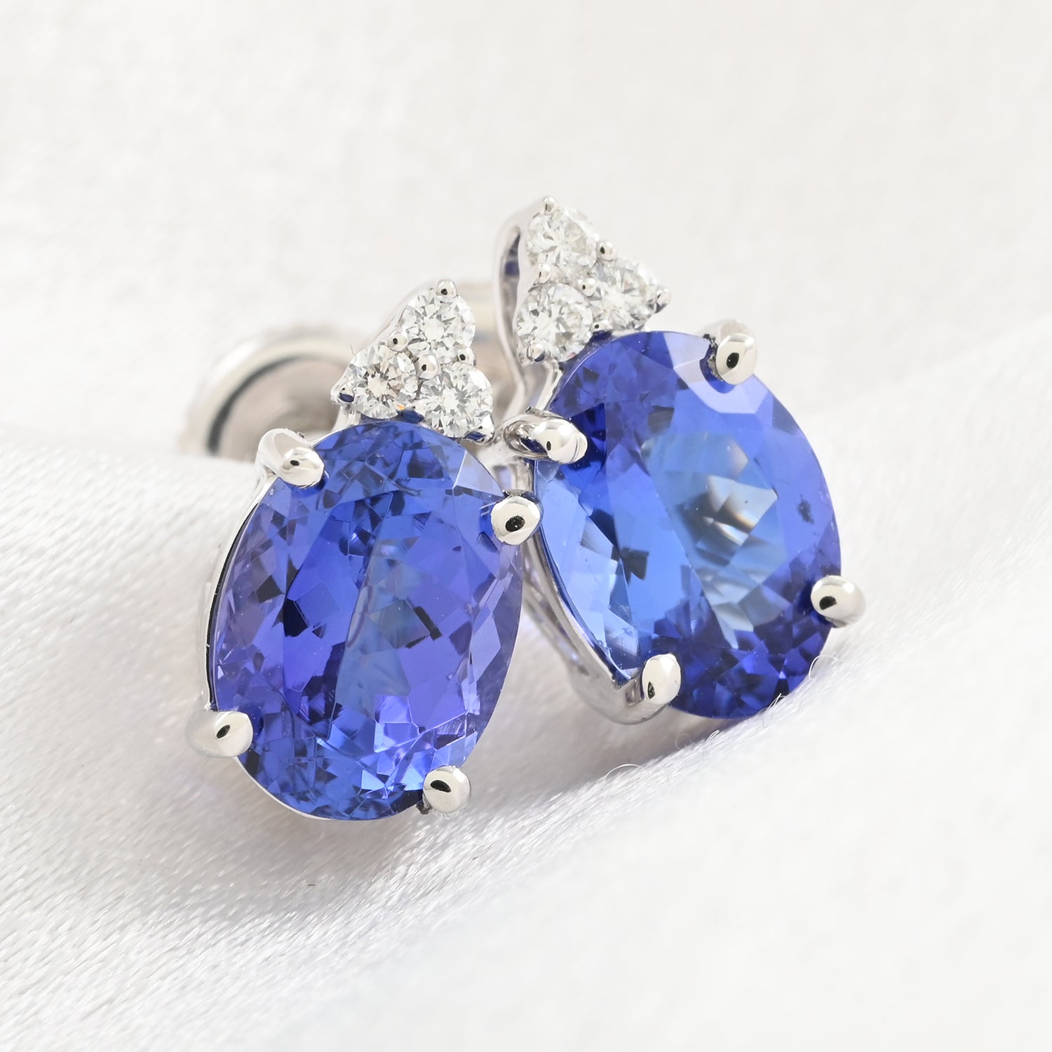 AAAA Tansanit, Weißer Diamant Ohrringe 950 Platin ca. 3,24 ct.