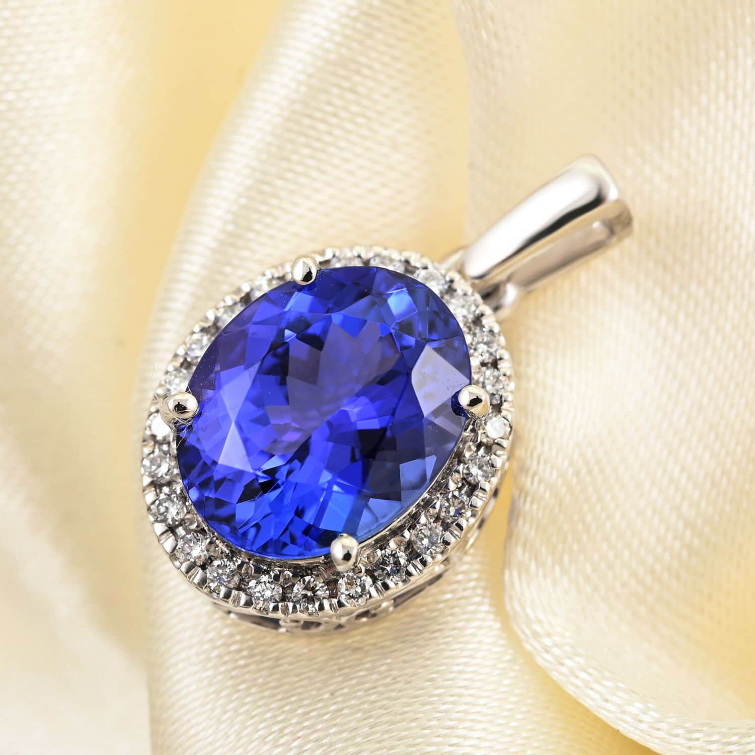 Rhapsody AAAA Tansanit, Weißer Diamant Anhänger 950 Platin ca. 2,85 ct.