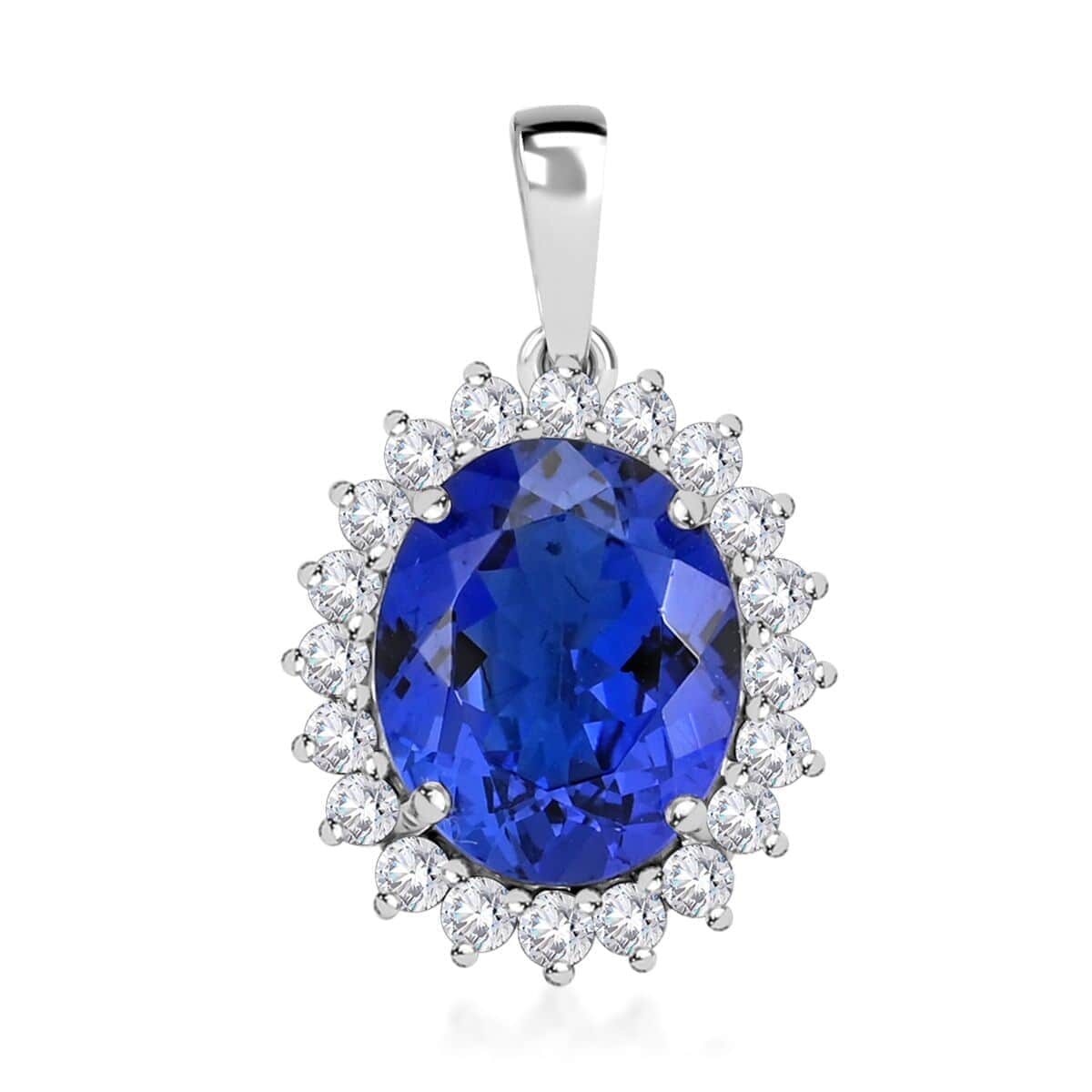 AAAA Tansanit, Weißer Diamant Anhänger 950 Platin ca. 4,25 ct.