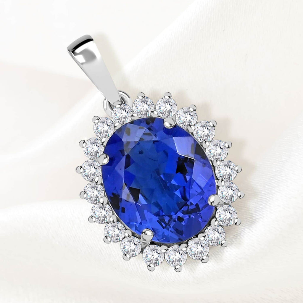 AAAA Tansanit, Weißer Diamant Anhänger 950 Platin ca. 4,25 ct.