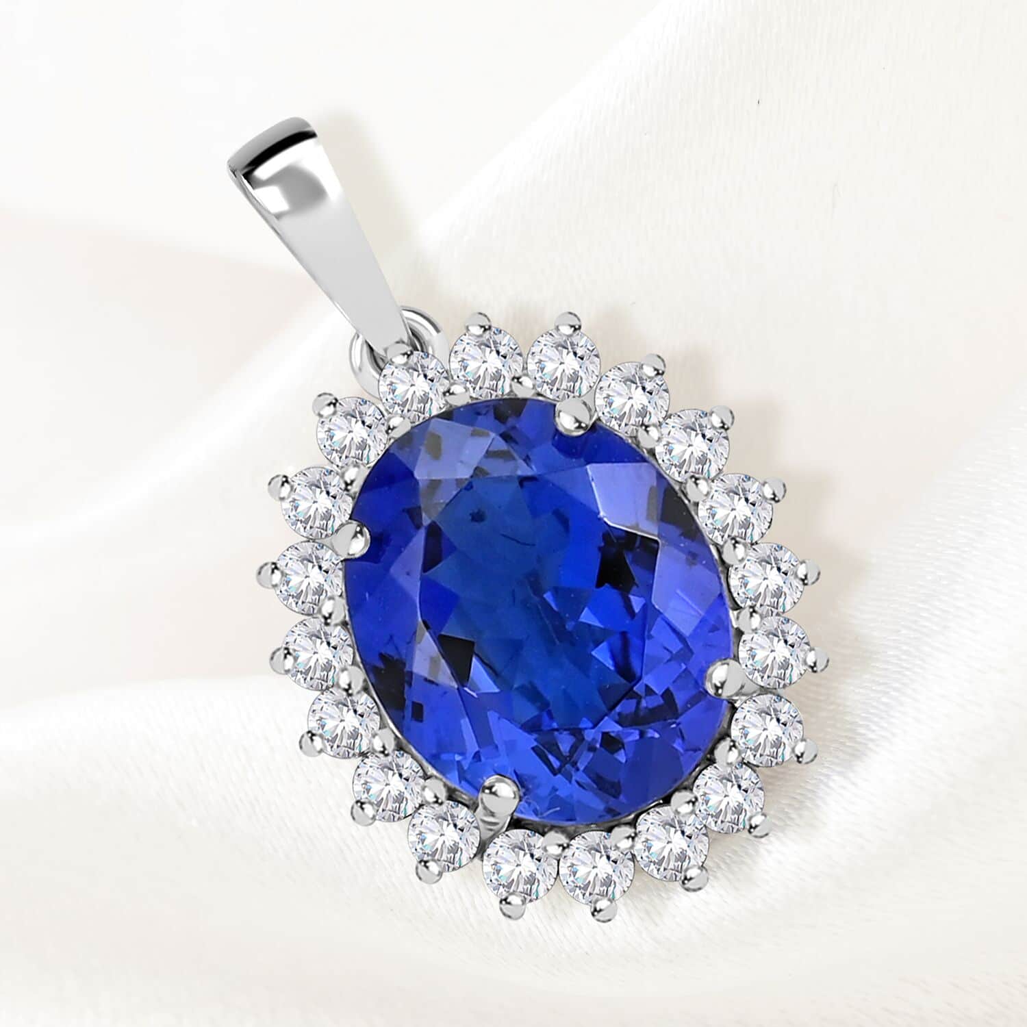 AAAA Tansanit, Weißer Diamant Anhänger 950 Platin ca. 4,25 ct.