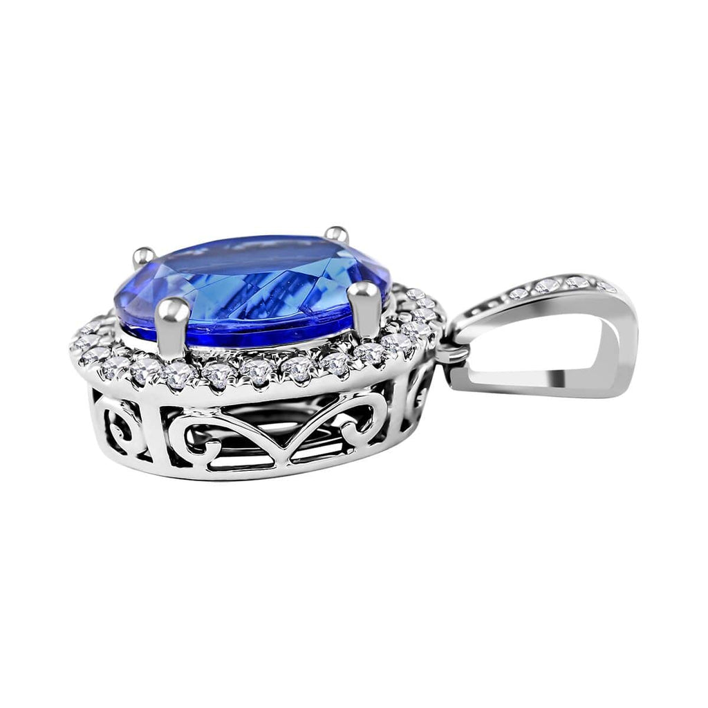 AAA Tansanit, Weißer Diamant Anhänger 585 Gold ca. 3,51 ct.