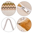 Jacquard Handtasche aus Jute mit Zig-Zag Muster, 51x34x16cm, Kaffee